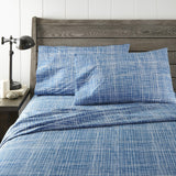 Shavel 100% Polyester Luxury Micro Flannel Printed Deep-Pocket Crosshatch Sheet With Pillowcase Set Blue