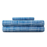 Shavel 100% Polyester Luxury Micro Flannel Printed Deep-Pocket Crosshatch Sheet With Pillowcase Set Blue