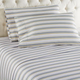 Micro Flannel Shavel Quality Printed Sheet Set Twin Flat/Fitted 66x96/75x39x14"; Pillowcase 21x32" - Metro Stripe.