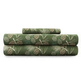Shavel 100% Polyester Luxury Micro Flannel Printed Deep-Pocket Pines Sheet With Pillowcase Set Green