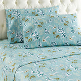 Shavel 100% Polyester Luxury Micro Flannel Printed Deep-Pocket Winter Wonderland Sheet With Pillowcase Set Green