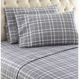 Shavel Micro Flannel Printed Sheet Set - Twin XL Flat/Fitted Sheet 66x96/81x39x14" Pillowcase 21x32" - Carlton Plaid Gray.