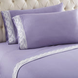 Shavel Micro Flannel Shavel Durable & High Quality Luxurious Lace-Edged Sheet Set Including Flat Sheet, Fitted Sheet & Pillowcase