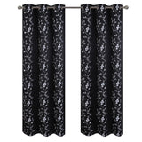 RT Designer Collection Lilian Embroidered Blackout Luxurious Decorative Grommet Curtain Panel Black