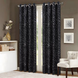 RT Designers Collection Bexley Foil Jacquard Polyester Window Curtain Grommet Panel 52" x 84" Black