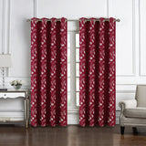 RT Designers Collection 100% Polyester 140 GSM Reed Embroidered Grommet Curtain Panel Burgundy