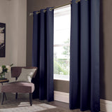 RT Designer Collection Anchorage 2 Pack Blackout Grommet Luxurious Modern Design Curtain Panel Pair 36" x 84" Navy Blue