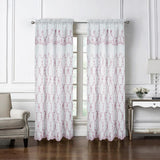 Olivia Gray Fleur Embroidered Rod Pocket Single Curtain Panel With 18" Valance - 54x84", Rose