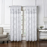 Olivia Gray Fleur Embroidered Rod Pocket Single Curtain Panel With 18" Valance - 54x84", Silver