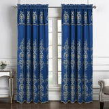 RT Designers Collection Jayla Stylish & Premium Embroidered Curtain Panel 54" x 90" Navy