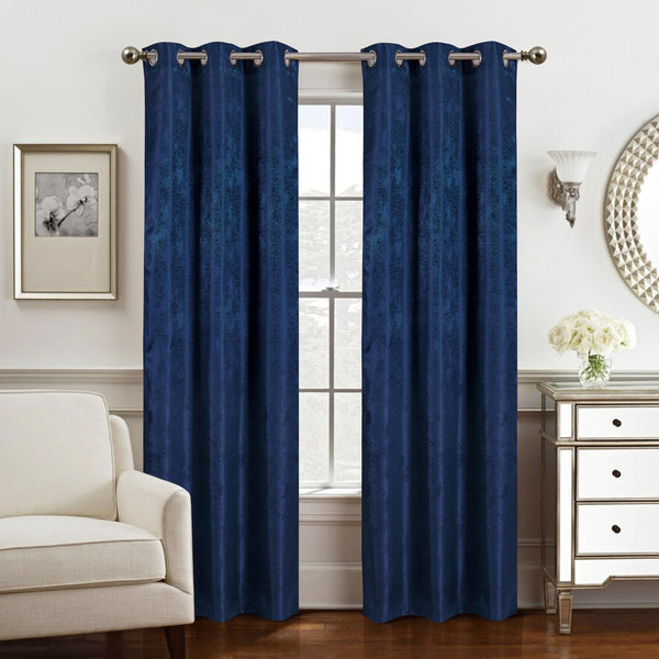 RT Designers Collection Roxy Two Tone Jacquard Curtain Panel Pair 36" x 84" Navy