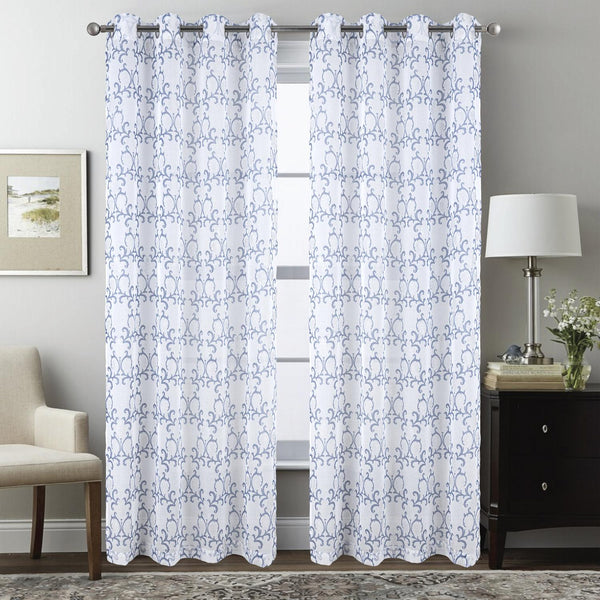 RT Designers Collection Crown Grommet Metallic Sheer Printed Doily Curtain Panel