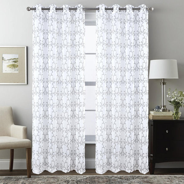 RT Designers Collection Crown Grommet Metallic Sheer Printed Doily Curtain Panel