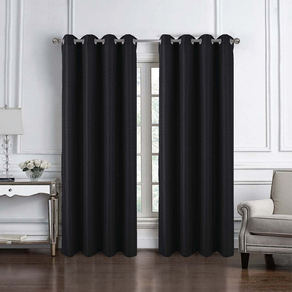 RT Designer Collection Cindy Textured 2 Pack Grommet Curtain Panel 36" x 84" Bla