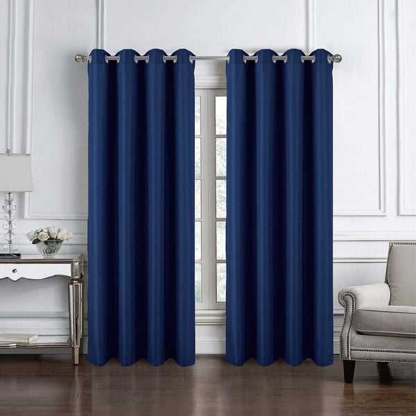RT Designer Collection Cindy Textured 2 Pack Grommet Curtain Panel 36" x 84" Nav