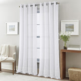 RT Designers Collection Dexter Linen Texture Grommet Sheer Curtain Panel Pair 36" x 84" White