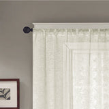 RT Designer Collection Laura Textured Sheer Rod Pocket Luxurious Modern Design Curtain Panel Pair 37" x 84" Ivory