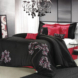 Chic Home Pink Floral Black Comforter Bed In A Bag Set - Queen 8 Piece