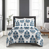 Chic Home Morris 7 Piece Quilt Set Large Scale Floral Medallion Print Design Bed In A Bag Bedding Blue