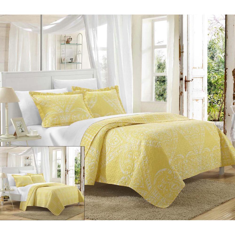 Chic Home Revenna Napoli Reversible Printed Jacquard Bed In A Bag 7 Pieces Quilt Set Yellow