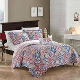Chic Home Aspen Bohemian Inspired Contemporary Geometric Pattern Print Bedding Reversible Quilt Cover Set - Embroidered Decorative Pillow Shams Included - Pink