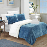 Chic Home Bjurman 7 Pieces Blanket Set Soft Sherpa Lined Microplush Faux Mink With Shams & Sheet Set Blue