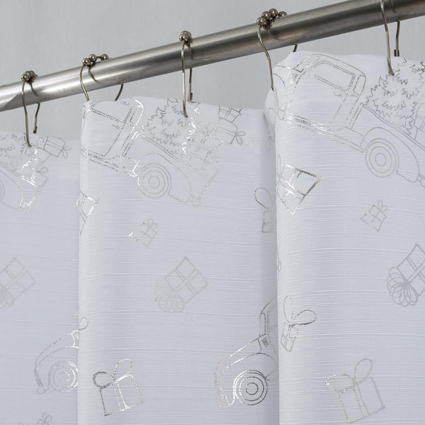 RT Designers Collection Christmas Trucks Foil Shower Curtain 70" x 72" White/Sil