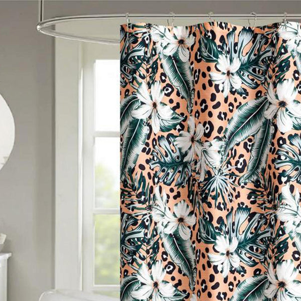 RT Designers Tropical Fiesta Pink Leopard Printed Shower Curtain - 70x72", Multi