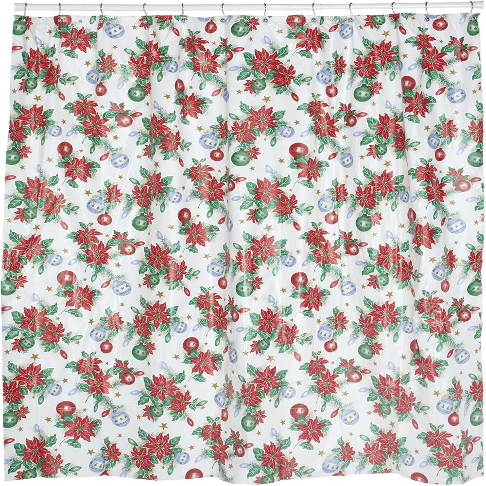 Carnation Home Fashions Poinsettia Vinyl 72" by 72" Shower Curtain