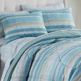 Shavel 100% Polyester Luxury Seersucker Crosshatch Stripe Comforter Set With Pillowshams Teal