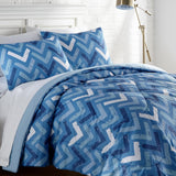 Shavel 100% Polyester Luxury Seersucker Chevron Comforter Set With Pillowshams Blue