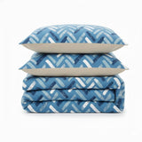 Shavel 100% Polyester Luxury Seersucker Chevron Comforter Set With Pillowshams Blue