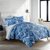 Shavel 100% Polyester Luxury Seersucker Chevron Comforter Set With Pillowshams Blue