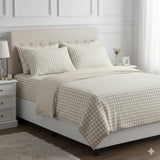 Shavel 100% Polyester Luxury Seersucker Gingham Sheet Set With Matching Pillowcases Tan