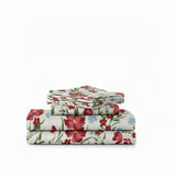 Shavel 100% Polyester Luxury Seersucker Poppies Sheet Set With Matching Pillowcases Red