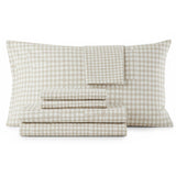 Shavel 100% Polyester Luxury Seersucker Gingham Sheet Set With Matching Pillowcases Tan