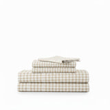 Shavel 100% Polyester Luxury Seersucker Gingham Sheet Set With Matching Pillowcases Tan