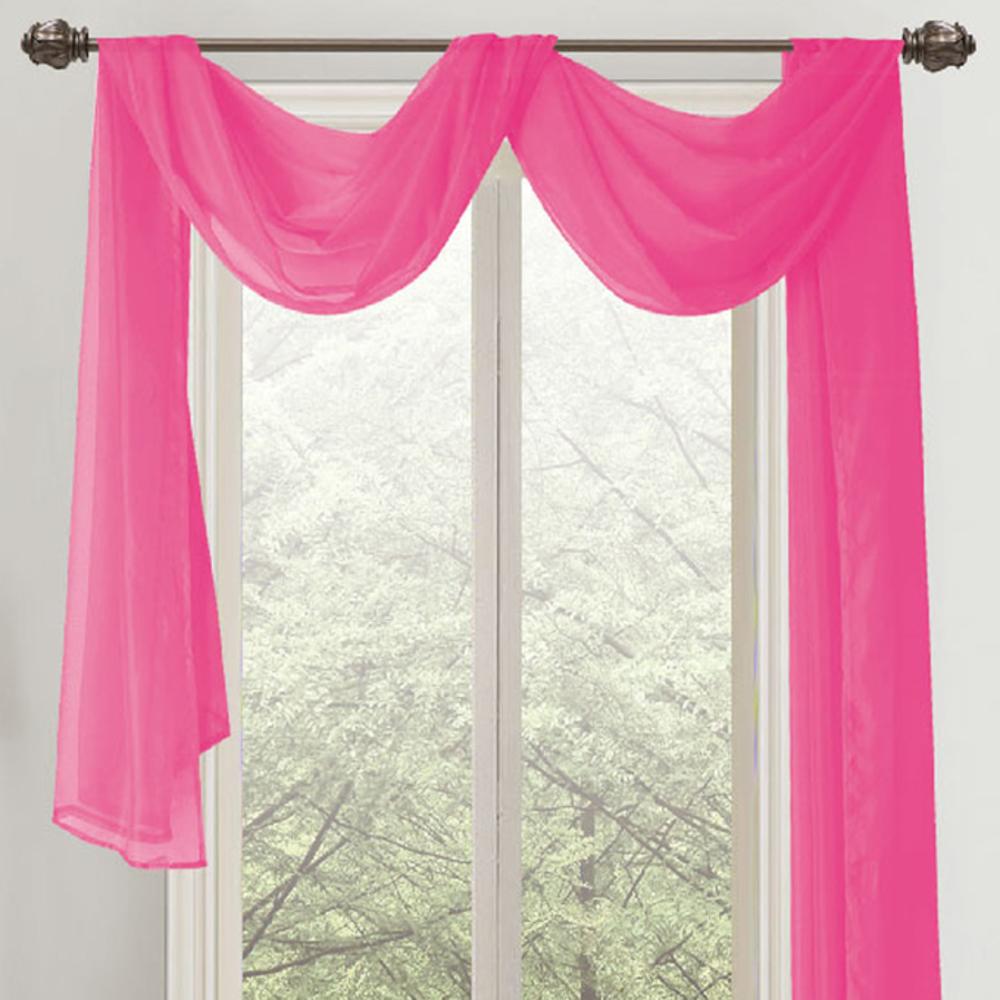 Celine Sheer 55 x 216 in. Sheer Curtain Scarf Valance Neon Pink