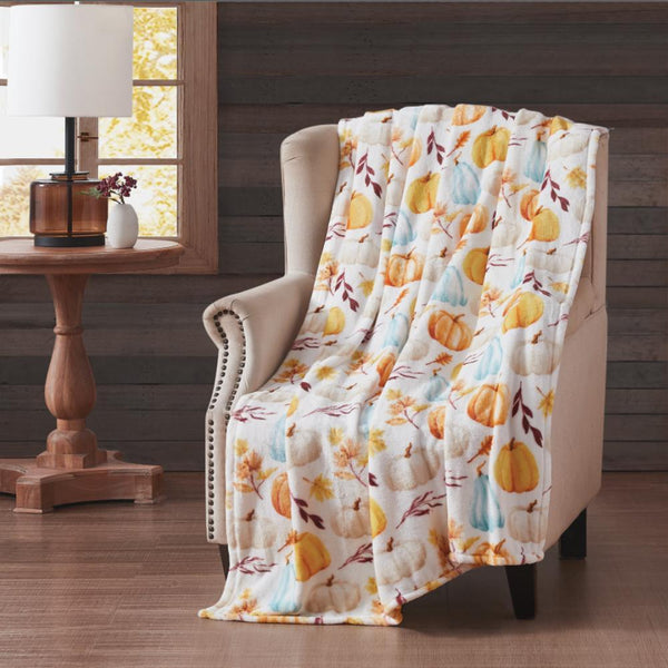 RT Designer's Collection Harvest Pastel Pumpkins Printed Flannel Throw Blanket 5