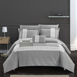 Chic Home Borrego Hexagon Embossed Paisley Border Design Hotel Collection BIB Decorative 8/6 Pieces Comforter Sheet Pillow & Shams Set Grey