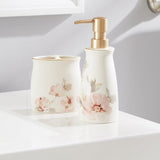 Saturday Knight Ltd Misty Floral Gold Tone Trim Bath Toothbrush Holder - 4.34x2.4x4.16", Pink/Multi