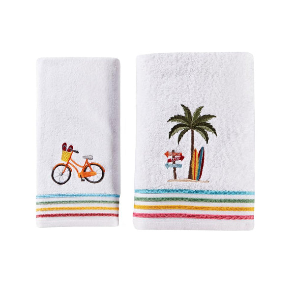 Saturday Knight Ltd Paradise Beach Rainbow Stripes And Fun Embroidery Bath Towel