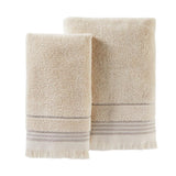 Saturday Knight Ltd Jude Fringe Jacquard Stripes Bath Hand Towel Set - 2 Piece - 16x26", Taupe