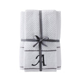 SKL Home Saturday Knight Ltd Monogram "A" Soft Textured Stripes Bath And Hand Towel Set - 4-Piece - 27x50", 16x25", White