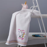 SKL Home Saturday Knight Ltd Meowgic Mythical Caticorn Design With woven Multicolored Stripes Bath Towel - 27x50", White