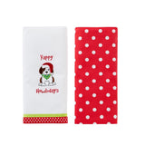SKL Home Saturday Knight Ltd Yappy Howlidays Red And White Polka Dot Striped Trim Dish Towel Set - 2-Piece - 16x26", Multi