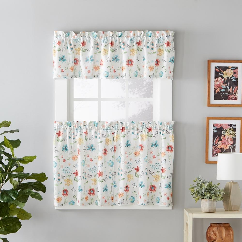 SKL Home Saturday Knight Ltd Floral Dance Cheerful Scatter Print Tier Pair Curtain With Rod Pocket Multi
