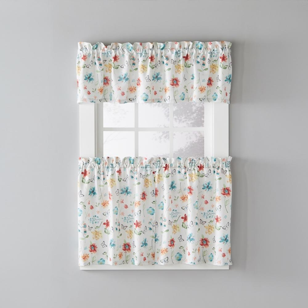 SKL Home Saturday Knight Ltd Floral Dance Cheerful Scatter Print Tier Pair Curtain With Rod Pocket Multi