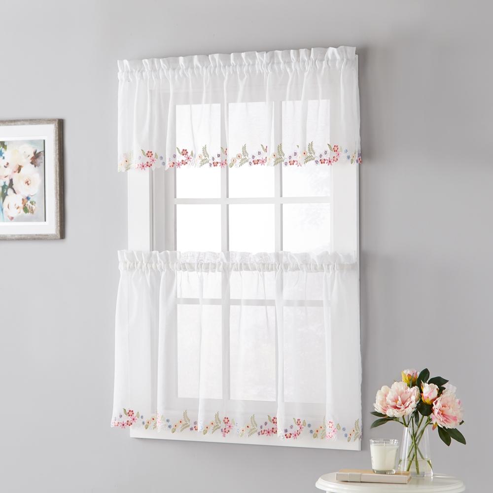 SKL Home Sweet Stems Floral Embroidery Window Valance - 60x14", White