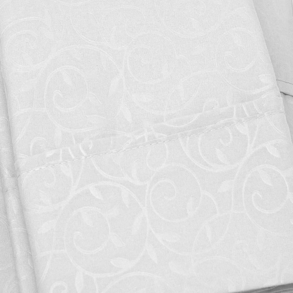 Plazatex Vine Print 90GSM Brushed Microfiber Soft Wrinkle Free Sheet Set - Queen 60x80", White